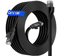 Long Internet Cable 15m, Ethernet Network Cable 15m High Speed, Cat 6 Flat Gigabit Internet Cable, RJ45 Lan Patch Cable for Home/Router/Switch(15 FREE Clips) - Faster Than Cat5/Cat 5E/False Cat 7