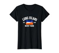 Long Island Flag NY Souvenir Native Long Islander Map NYC Value Graphic T-Shirt, Women, Black, L