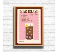 Long Island Iced Tea - Vintage Cocktail Print, Home Bar Art Display - Retro Bar Decor for Home, Kitchen, Lounge - Ideal Poster Cocktail Lovers, A4 A3 Home Decoration Wall Art Deco (A4 Framed (Oak))