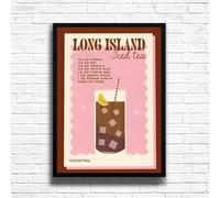Long Island Iced Tea - Vintage Cocktail Print, Home Bar Art Display - Retro Bar Decor for Home, Kitchen, Lounge - Ideal Poster Cocktail Lovers, A4 A3 Home Decoration Wall Art Deco (A4 Framed (Black))