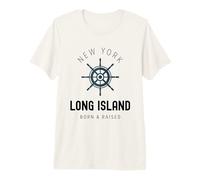 Long Island New York Vintage LI NY Ship Wheel Born & Raised Premium T-Shirt