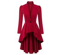 Long Jacket for Women Renaissance Victorian Waistcoat Jacket Gothic Steampunk Jacket Top, Red-long Sleeve, S