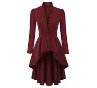 Long Jacket for Women Renaissance Victorian Waistcoat Jacket Gothic Steampunk Jacket Top, Wine Red, Medium