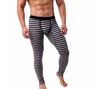 Long Johns for Men Thermal Cotton Elastic High Waisted Leggings Striped Print Casual Trousers Breathable Tracksuit Bottoms Basic Layers Winter Thermals Thermal Leggings Thermal Trousers Grey XL