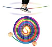 Long Jump Rope - Rainbow Jumper Wooden Handle | Kids Skipping | School Toy | Adjustable 16.4 Ft Rope | Multiplayer Playground Ropes For Indoor Outdoor Party Active Play Fitness Game