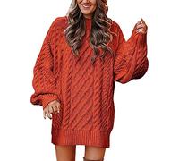 Long Jumper for Women in Plus Sizes Women's Jumper Long Sleeve Winter Long Knitted Jumper Half Height Collar Chunky Knit Winter Jumper Oversize with Cable Knit Long Sleeve Pullover Thick Warm Jumper