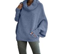 Long Jumpers Ladies Autumn Jumpers for Women UK Womens Cowl Neck Pullover Sweater with Pockets Batwing Long Sleeve Sweatshirts Casual Turtleneck Jumper Womens Tops Size 16 Jumper Dresses Blue M
