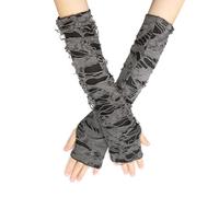Long Keeper 1 Pair Punk Gothic Fingerless Long Gloves Ripped Hole Spider Web Half Finger Elbow Gloves for Women Halloween Glove for Costume Party Cosplay (Black)
