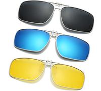 Long Keeper 3-Pack Polarised Clip on Sunglasses over Prescription Glasses for Men Women, Anti Glare Driving Fishing Clip-on Flip up Sunglasses