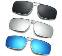 Long Keeper 3-Pack Polarised Clip on Sunglasses over Prescription Glasses for Men Women, Anti Glare Driving Fishing Clip-on Flip up Sunglasses