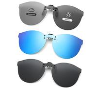 Long Keeper 3 Pair Clip On Sunglasses - Polarised Clip-on Sunglasses over Glasses for Women Men Driving Flip up Sunglasses Round Mirrored Clip On Shades UV400