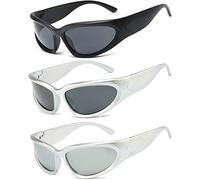 Long Keeper 3 Pair Wrap Around Sunglasses - Unisex Sport Driving Sunglasses Futuristic Trendy Vintage Sun Glasses UV400 Shades for Men Women