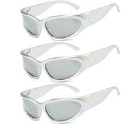 Long Keeper 3 Pair Wrap Around Sunglasses - Unisex Sport Driving Sunglasses Futuristic Trendy Vintage Sun Glasses UV400 Shades for Men Women