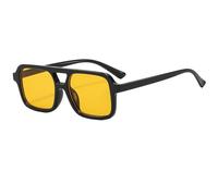 Long Keeper 70s Square Pilot Sunglasses for Women Men Retro Rectangle Sunglasses Vintage Trendy Small Double Bridge Sunglasses UV400 Protection (Bright Black Orange)