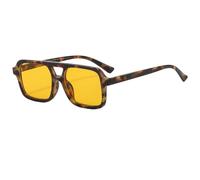 Long Keeper 70s Square Pilot Sunglasses for Women Men Retro Rectangle Sunglasses Vintage Trendy Small Double Bridge Sunglasses UV400 Protection (Leopard Orange)