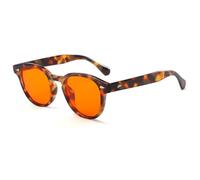 Long Keeper Blue Light Blocking Glasses Round Anti Blue Light Eyeglasses for Screens, TV, Gaming, Retro Anti Glare Orange Lens Glasses for Women Men (Leopard Frame)