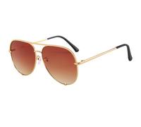 Long Keeper Classic Metal Pilot Sunglasses for Men Women Oversized Aviation Sunglasses Gold Frame Retro Double Bridge Sun Glasses Vintage Mens Shades UV400 (Gold Frame - Gradient Brown Lens)