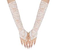 Long Keeper Elegant Floral Lace Gloves for Women Elbow Length Fingerless Long Gloves with Finger Loops for Bridal Opera Evening Wedding Party Prom, One Size (White, One Size)