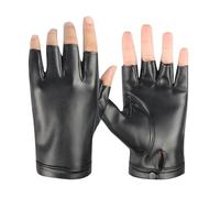 Long Keeper Fingerless PU Leather Gloves for Men Women Half Finger Unlined Black Gloves Driving Motorcycle Costume Cosplay Punk Rock Mittens, One Size