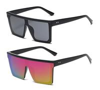 Long Keeper Flat Top Oversized Sunglasses - Square Sunglasses for Women Men Mirrored Rimless Sun Glasses Big Frame Fashion Shades UV400 Protection