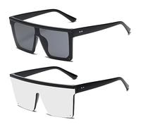 Long Keeper Flat Top Oversized Sunglasses - Square Sunglasses for Women Men Mirrored Rimless Sun Glasses Big Frame Fashion Shades UV400 Protection