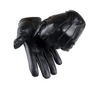 Long Keeper Mens Leather Gloves - Touch Screen Winter Gloves with Thinsulate Inner Fleece Black Faux Leather Mittens for Cold weather Outdoor Driving