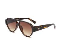 Long Keeper Oversized Pilot Sunglasses - Women Men Retro 70s Square Sunglasses Vintage Flat Top Double Bridge Sun Glasses UV400 Protection (Leopard Gradient Brown)