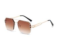 Long Keeper Pilot Sunglasses for Men Women Rimless Square Sunglasses Double Bridge Metal Tinted Sun Glasses UV400 Protection Aviation Vintage Shades (Gold Frame - Gradient Brown Lens)