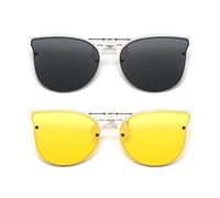 Long Keeper Polarised Clip-on Sunglasses - Trendy Cat Eye Clip on Sunglasses Over Prescription Glasses Anti Glare UV400 for Women Men