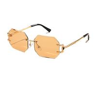 Long Keeper Polygon Rimless Sunglasses Trendy Vintage Rectangle Sunglasses Small Rimless Frame Retro Square Fashion Glasses for Women Men