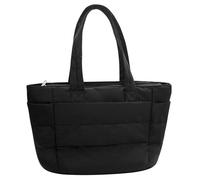 Long Keeper Puffer Tote Bag for Women Lightweight Handbags Puffy Tote Quilted Shoulder Bag with Compartments Handbag with Zip for Travel Work Gym School Daily (Black)