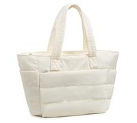Long Keeper Puffer Tote Bag for Women Lightweight Handbags Puffy Tote Quilted Shoulder Bag with Compartments Handbag with Zip for Travel Work Gym School Daily (White)
