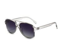 Long Keeper Retro 70s Polarised Pilot Sunglasses for Women Men Oversized Double Bridge Aviation Sunglasses Large Frame Vintage Shades UV400 Protection (Clear Grey Frame Gradient Grey Lens)