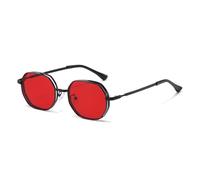 Long Keeper Retro Metal Square Sunglasses for Men Women Steampunk Sunglasses Vintage Gold Frame Punk Rock Style Sun Glasses Shades UV400 Protection (Black Red)