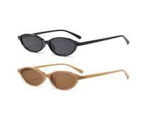 Long Keeper Retro Oval Sunglasses Fashion Small Oval Cat Eye Sun Glasses Vintage 90s Sunglasses Small Face Shades UV400 (Black+Brown)