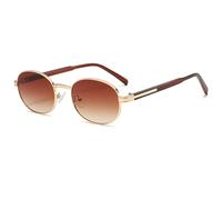 Long Keeper Retro Oval Sunglasses - Women Men Small 90s Sunglasses Vintage Metal Frame Sun Glasses Y2K Travel Sunnies UV400 Protection (Gold Gradient Brown)