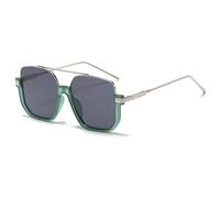 Long Keeper Retro Oversize Pilot Sunglasses for Women Men Aviation Sunglasses Square Double Bridge Sun Glasses Semi-Rimless Vintage Shades UV400 Protection (Silver Green Frame - Dark Grey Lens)