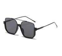 Long Keeper Retro Oversize Pilot Sunglasses for Women Men Aviation Sunglasses Square Double Bridge Sun Glasses Semi-Rimless Vintage Shades UV400 Protection (Black Frame - Dark Grey Lens)