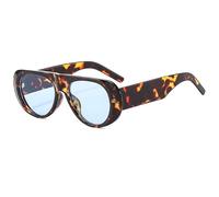 Long Keeper Retro Oversized Sunglasses Women Oval Sunglasses Flat Top Fashion Leopard Ladies Sun Glasses With UV 400 (Leopard Blue)
