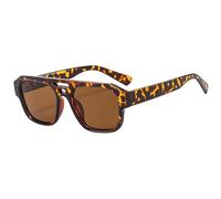 Long Keeper Retro Pilot Double Bridge Rectangle Pilot Sunglasses for Women Men Classic Square Eyewear Driving UV400 (Leopard Brown)