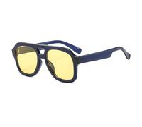 Long Keeper Retro Pilot Sunglasses for Men Women Double Bridge Aviation Square Sunglasses 70s Fashion Classic Sun Glasses Vintage Shades UV400 Protection (Dark Blue Frame/Yellow Lens)