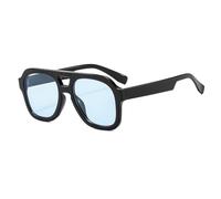Long Keeper Retro Pilot Sunglasses for Men Women Double Bridge Aviation Square Sunglasses 70s Fashion Classic Sun Glasses Vintage Shades UV400 Protection (Black Frame/Blue Lens)