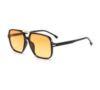 Long Keeper Retro Pilot Sunglasses for Women Men Square Aviation Sunglasses 70s Vintage Sun Glasses Double Bridge Oversize Pilot Shades UV400 Protection (Black Frame - Orange Yellow Gradient Lens)