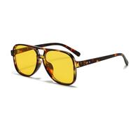 Long Keeper Retro Pilot Sunglasses for Women Men Vintage Aviation 70s Sunglasses Oversized Square Double Bridge Sun Glasses UV400 Protection (Leopard Frame - Yellow Lens)