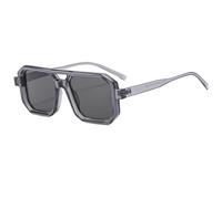 Long Keeper Retro Pilot Sunglasses Women Men 70s Flat Pilot Sunglasses Vintage Square Double Bridge Sun Glasses UV400 Protection (Clear Grey Grey)