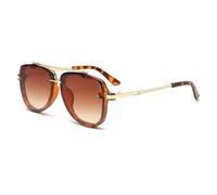 Long Keeper Retro Square Pilot Sunglasses for Men Women Metal Square Sunglasses Gradient Aviation Tinted Sun Glasses Double Bridge Vintage Shades UV400 (Leopard Gold Frame - Gradient Brown Lens)