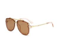 Long Keeper Retro Square Pilot Sunglasses for Men Women Metal Square Sunglasses Gradient Aviation Tinted Sun Glasses Double Bridge Vintage Shades UV400 (Clear Brown Gold Frame - Brown Lens)
