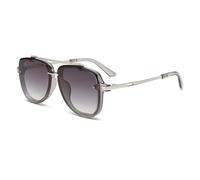 Long Keeper Retro Square Pilot Sunglasses for Men Women Metal Square Sunglasses Gradient Aviation Tinted Sun Glasses Double Bridge Vintage Shades UV400 (Clear Grey Silver Frame - Gradient Grey Lens)