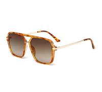 Long Keeper Retro Square Pilot Sunglasses for Women Men Double Bridge Aviation Square Sunglasses 70s Vintage Shade Classic Pilot Sun Glasses Anti UV400 (Tortoise Shell Frame - Gradient Brown Lens)