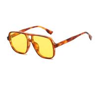Long Keeper Retro Square Pilot Sunglasses for Women Men Oversize Retro Aviation Square Sunglasses Double Bridge Sun Glasses Vintage Shades UV400 (Leopard Frame - Yellow Lens)
